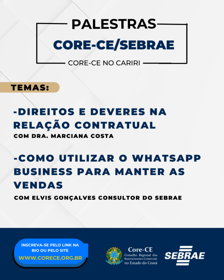 Abertas inscrições para palestras do Core-CE/Sebrae na região do Cariri